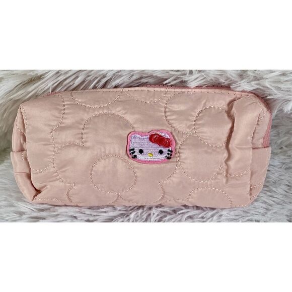 NWT Hello Kitty Pink Embroidered Versatile Pencil Cosmetic Pouch Bag - Picture 7 of 7